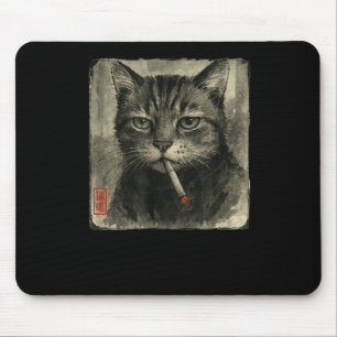 Funny Sad Cat Rauchen Zigarette Meme Lover Sumi-e Mousepad