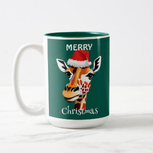 Funny Safari animal Giraffe Santa Xmas Party Zweifarbige Tasse