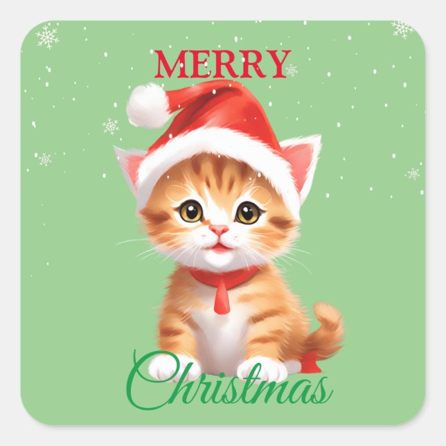 Funny Safari Tiere Cat Weihnachtskostüm Quadratischer Aufkleber (Vorderseite)