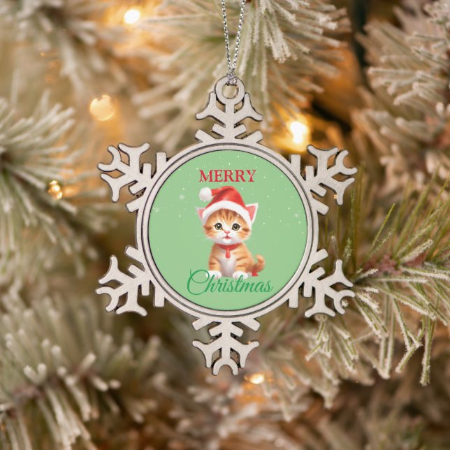 Funny Safari Tiere Cat Weihnachtskostüm Schneeflocken Zinn-Ornament (Baum)