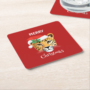 Funny Safari Tiere Cheetah Leopard Santa Xmas Rechteckiger Pappuntersetzer