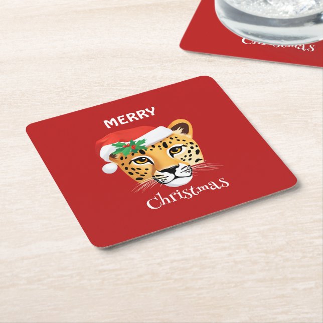Funny Safari Tiere Cheetah Leopard Santa Xmas Rechteckiger Pappuntersetzer (angewinkelt)