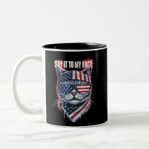 Funny sagt es zu meinem Gesicht Funny Cat Zweifarbige Tasse