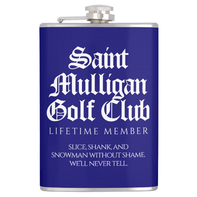 Funny Saint Mulligan Golf Club Lifetime Mitglied Flachmann (Vorderseite)