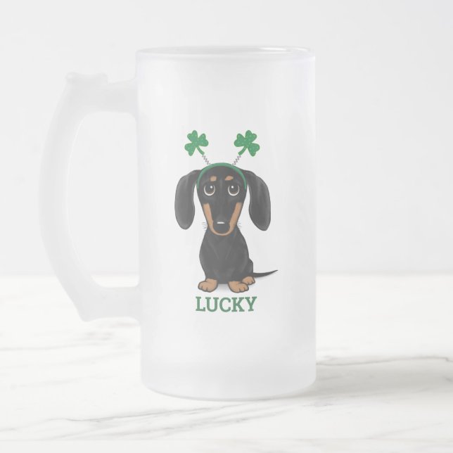 Funny Saint Patrick's Day Hund Kleeblatts Custom Mattglas Bierglas (Links)