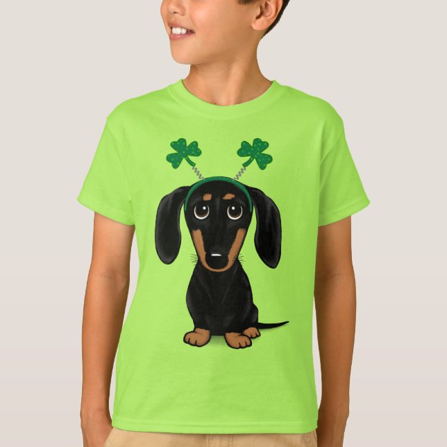 Funny Saint Patrick's Day Hunde Dackel Kleeblatts T-Shirt (Vorderseite)