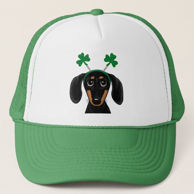 Funny Saint Patrick's Day Hunde Dackel Kleeblatts Truckerkappe (Vorderseite)