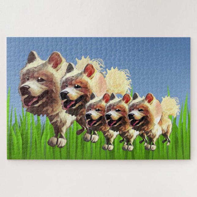 Funny Samoyed Hunde Eltern mit Puzzle (Horizontal)