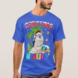 Funny Samoyed in Weihnachtsmannmütze Sonnenbrille T-Shirt