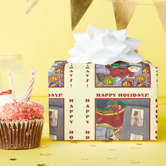 Funny Santa Accident Blassgelbe Wrapper Geschenkpapier (Geburtstagsparty)