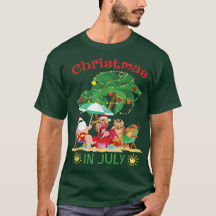 Funny Santa am Strand mit Biniki Girl Christma T-Shirt