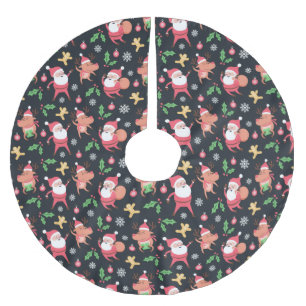 Funny Santa and Rabbits Polyester Weihnachtsbaumdecke