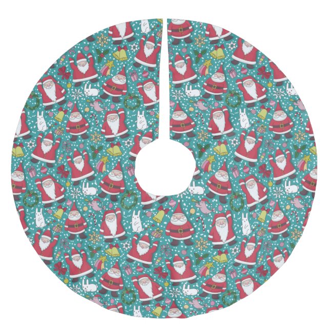 Funny Santa and Rabbits Polyester Weihnachtsbaumdecke (Vorderseite)