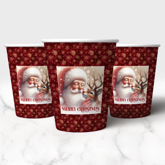 Funny Santa and Red Nose Rudolph Christmas Party  Pappbecher (Funny Santa and Red Nose Rudolph Christmas Party Cups)