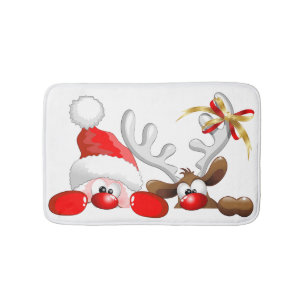 Funny Santa and Reindeer Cartoon Badematte