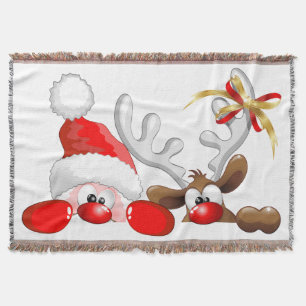 Funny Santa and Reindeer Cartoon Decke