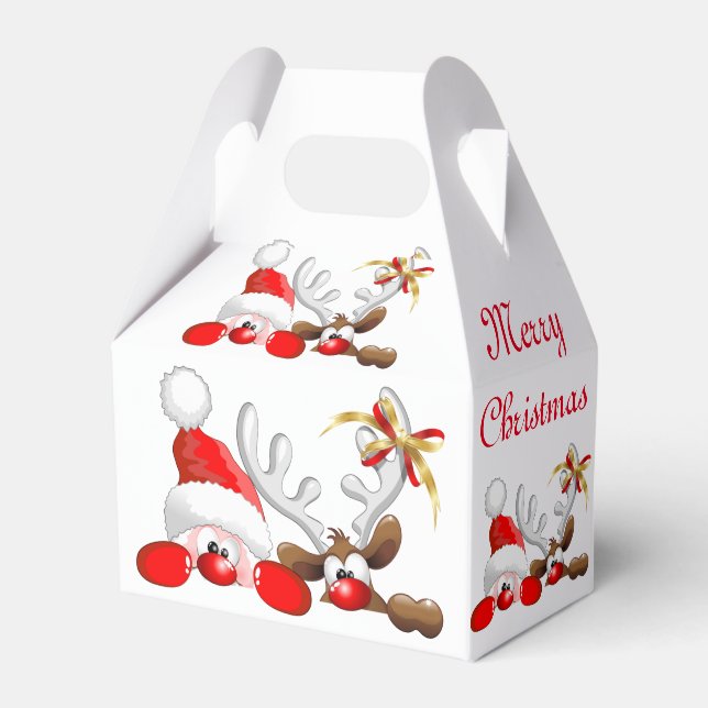 Funny Santa and Reindeer Cartoon Geschenkschachtel (Vorderseite)