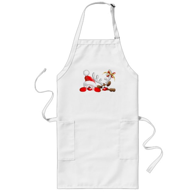 Funny Santa and Reindeer Cartoon Lange Schürze (Vorne)
