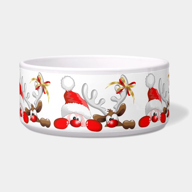 Funny Santa and Reindeer Cartoon Napf (Vorderseite)