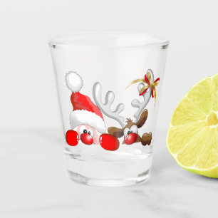 Funny Santa and Reindeer Cartoon Schnapsglas