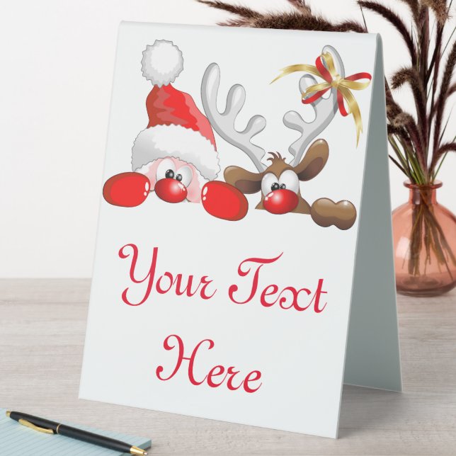 Funny Santa and Reindeer Cartoon Tischaufsteller (In Situ (Tisch))