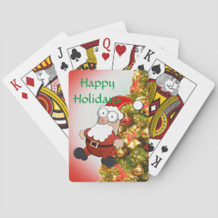 Funny Santa auf dekorierten Weihnachtsbaum Spielkarten