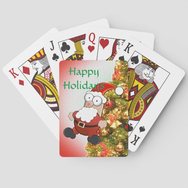 Funny Santa auf dekorierten Weihnachtsbaum Spielkarten (Rückseite)
