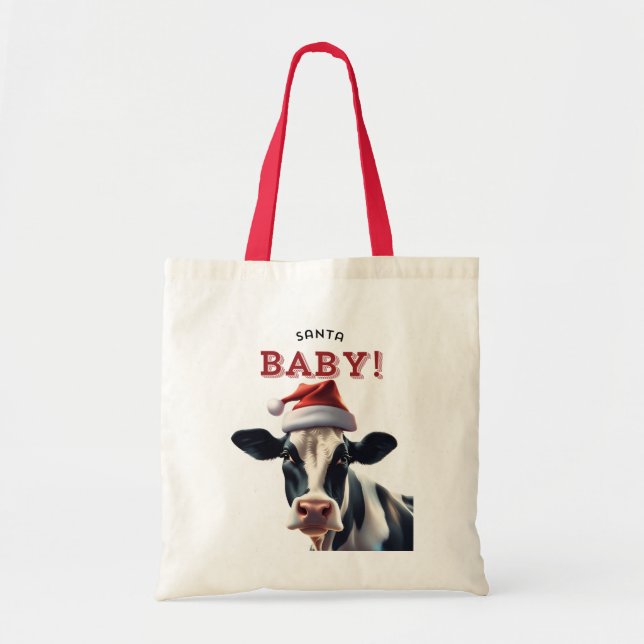 Funny Santa Baby Christmas Holstein Cow Tragetasche (Vorne)