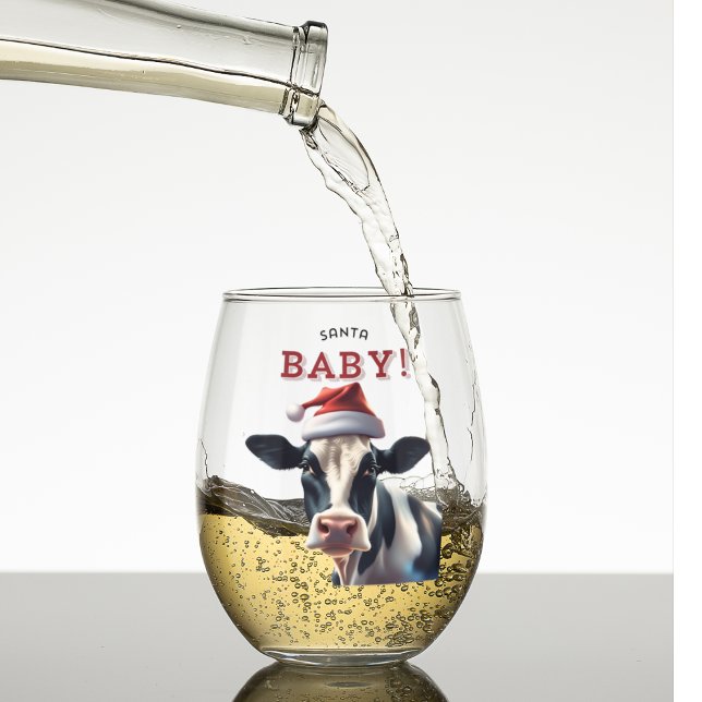 Funny Santa Baby Christmas Holstein Cow Weinglas Ohne Stiel (Holstein Cow Santa Baby Cute Christmas Wine Glass)