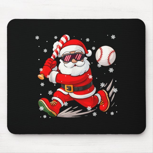 Funny Santa Baseball Christmas Pajamas Xmas Men Bo Mousepad (Vorne)