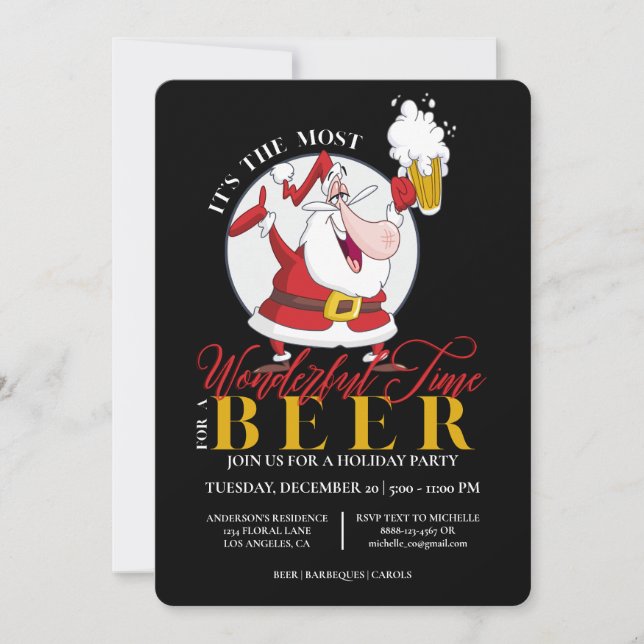 Funny Santa Beer Weihnachtsfeier Einladung (Vorderseite)