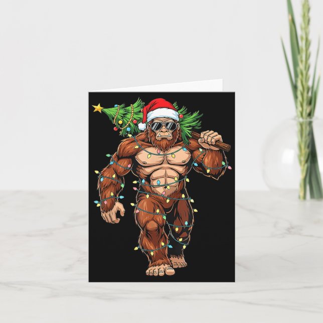 Funny Santa Bigfoot Christmas Tree Christmas Crypt Karte (Vorderseite)