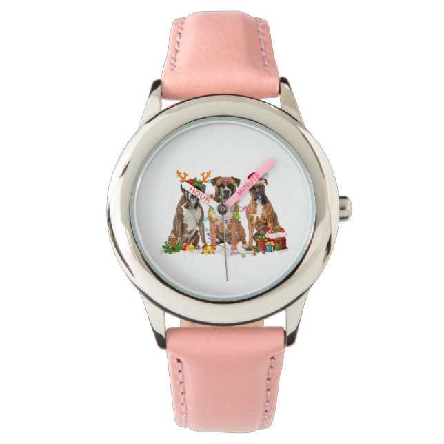 Funny Santa Boxer Dog Reindeer Weihnachten Armbanduhr (Vorderseite)