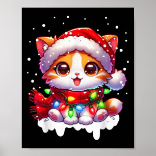 Funny Santa Cat hat sich in Weihnachtsbeleuchtung Poster