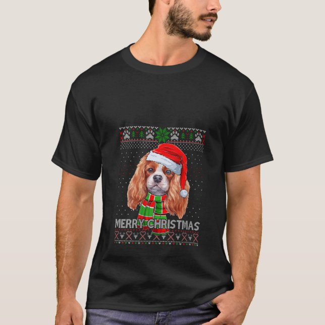 Funny Santa Cavalier King Scarf Lover Ugly Christm T-Shirt (Vorderseite)