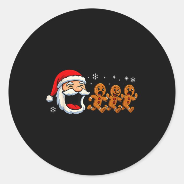 Funny Santa Chasing Gingerbread Christmas Cookie  Runder Aufkleber (Vorderseite)