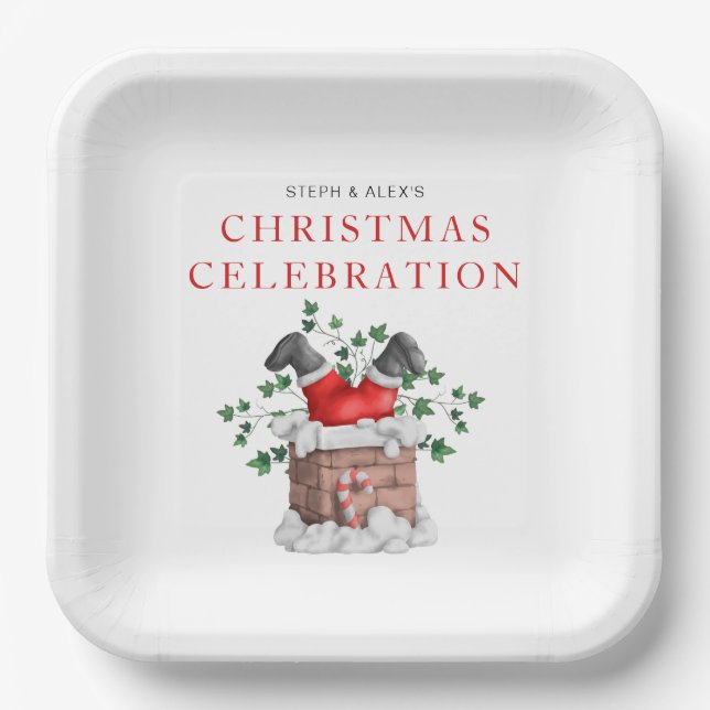 Funny Santa Chimney Weihnachts-Party Pappteller (Vorderseite)