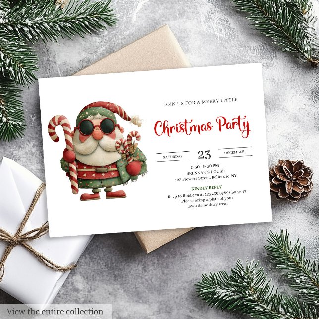 Funny Santa Classic Printable Red Green Party  Einladung (Funny Santa Classic Printable Red Green Party Invite

)