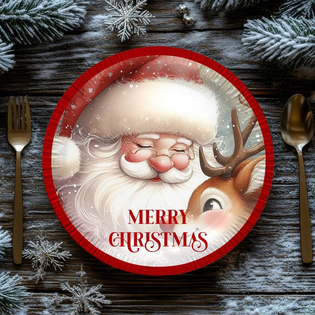 Funny Santa Claus and Rudolph Holiday Party Plates Pappteller (Funny Santa Claus and Rudolph Holiday Party Plates)