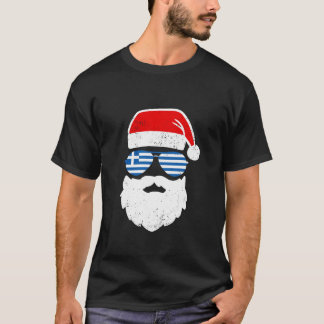 Funny Santa Claus Brille Brille Griechenland Flagg T-Shirt