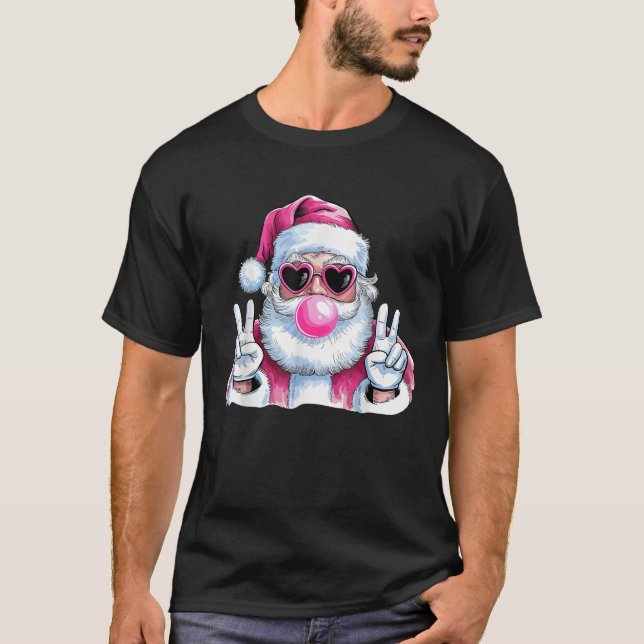 Funny Santa Claus Bubble Gum Peace Sign Hand Chris T-Shirt (Vorderseite)