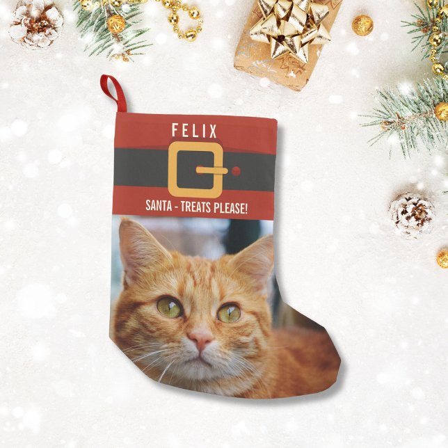 Funny Santa Claus Cat Foto und Name Personalisiert Kleiner Weihnachtsstrumpf (Von Creator hochgeladen)