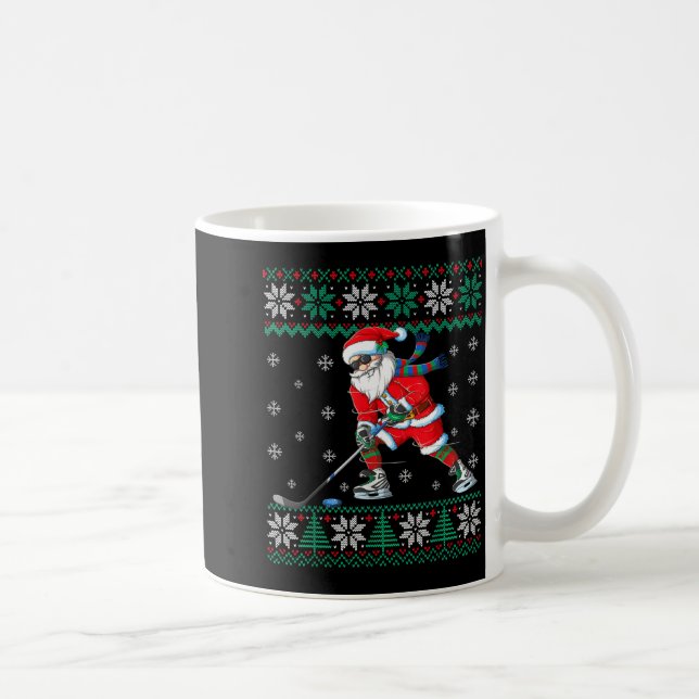 Funny Santa Claus Christmas Ice Hockey Ugly Sweate Kaffeetasse (Rechts)