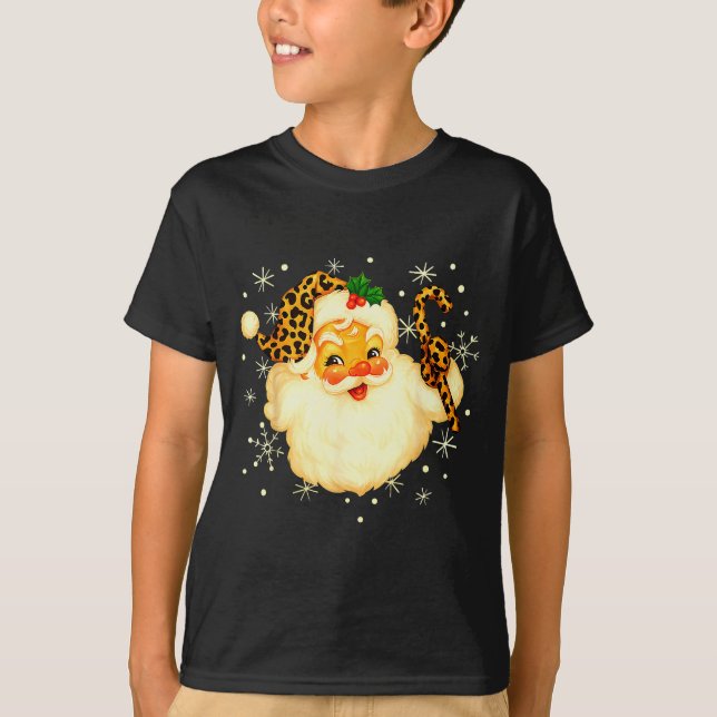 Funny Santa Claus Face Christmas Xmas Leopard Sant T-Shirt (Vorderseite)