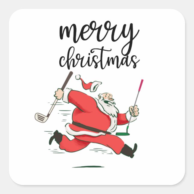 Funny Santa Claus Golf-Geschenk für Frohe Weihnach Quadratischer Aufkleber (Vorderseite)