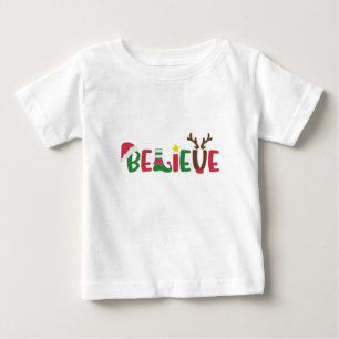 Funny Santa Claus Hat Believe Snowflakes Christmas Baby T-shirt