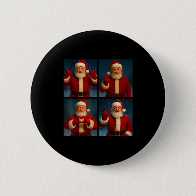 Funny Santa Claus Heart And Peace Sign Retro Chris Button (Vorderseite)
