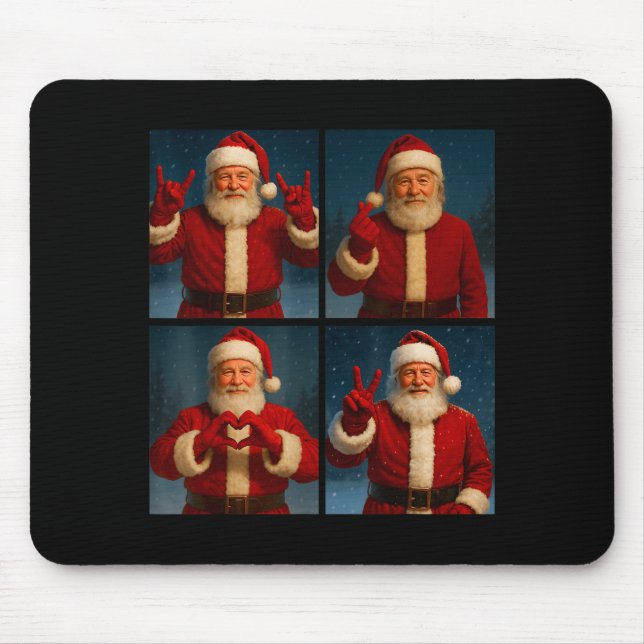 Funny Santa Claus Heart And Peace Sign Retro Chris Mousepad (Vorne)