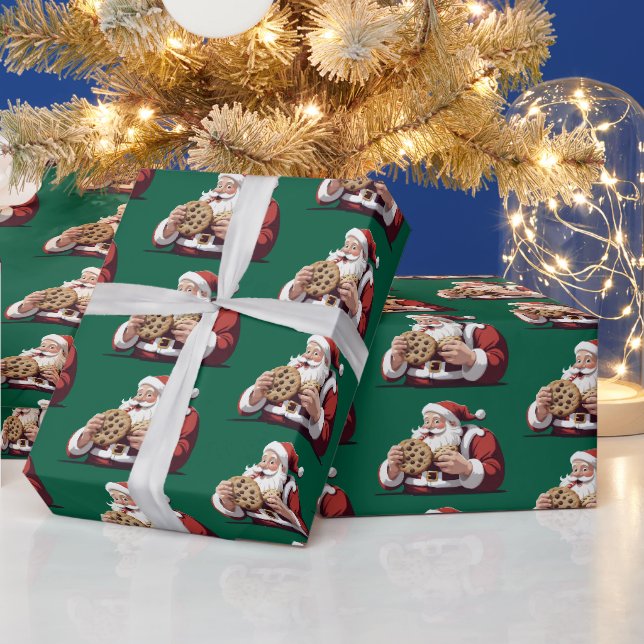 Funny Santa Claus Holding Holiday Cookies Geschenkpapier (Feiertage)