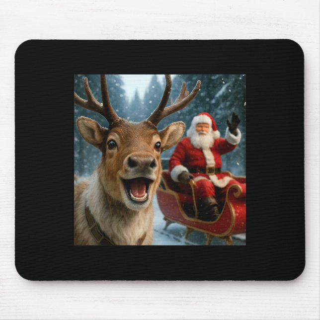Funny Santa Claus In Sleigh With Reindeer Christma Mousepad (Vorne)